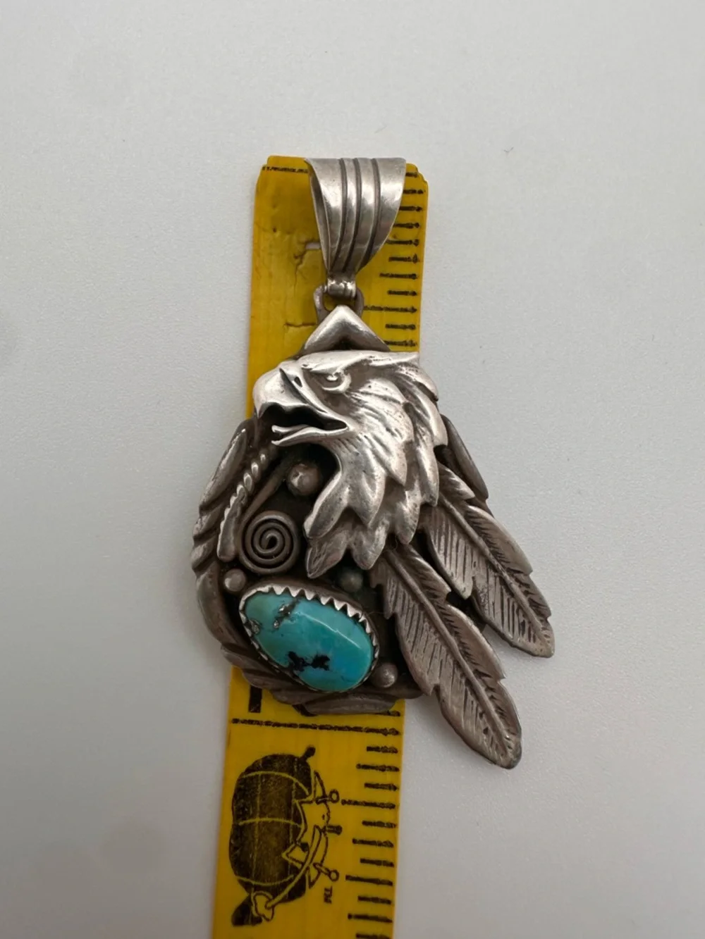 Vintage Sterling & Turquoise Eagle Pendant Feather Southwest Silver Jewelry